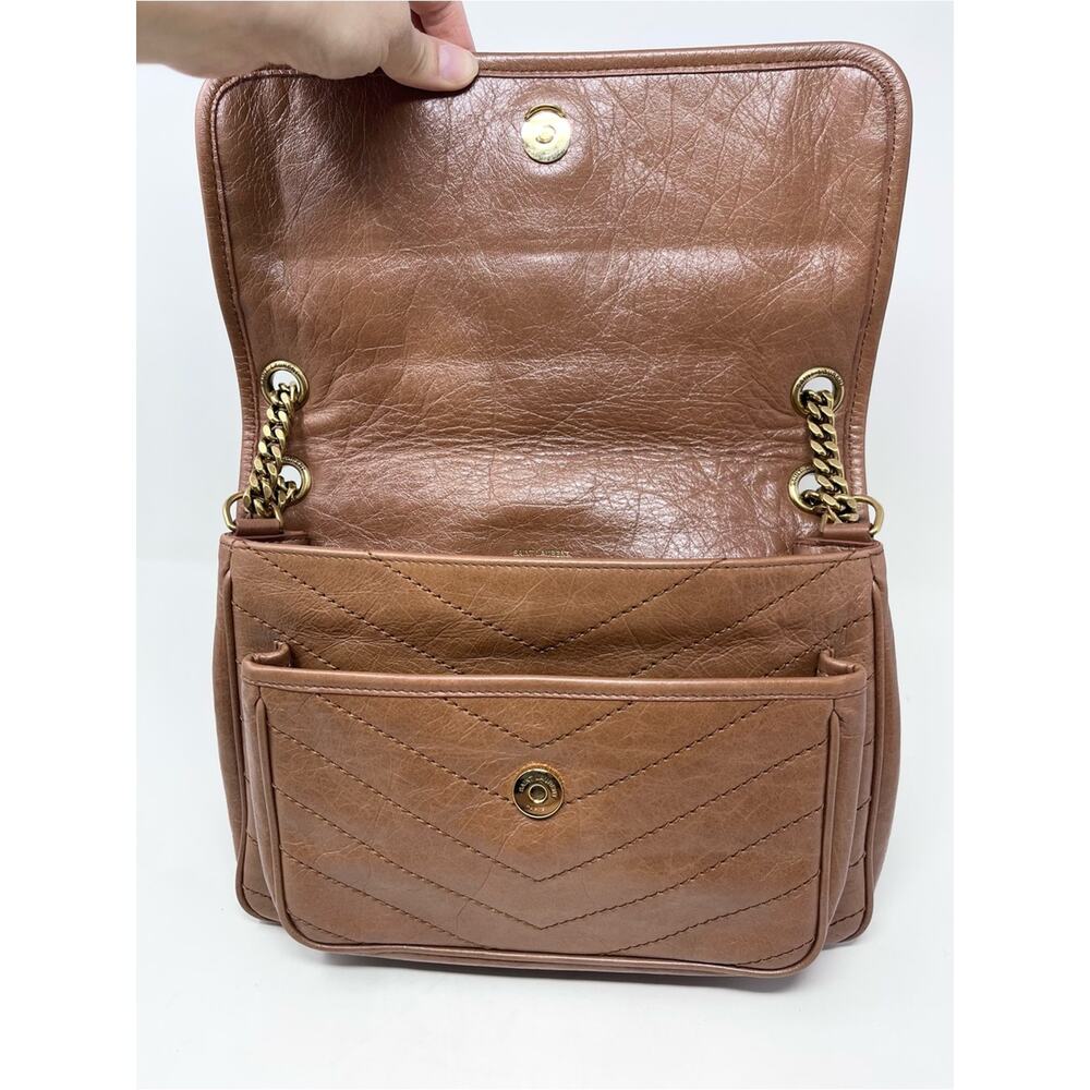 NEW Saint Laurent Medium Niki Vintage Leather Light Caramel YSL Logo Chevron - Picture 6 of 9